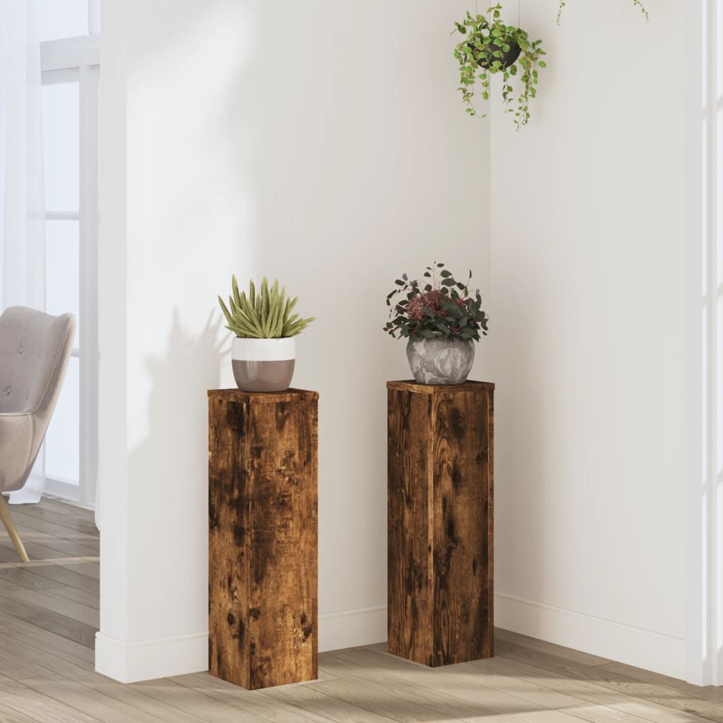 Plantenstandaards 2 st 17x17x60 cm bewerkt hout gerookt eiken is nu te koop bij PeponiXL, paradijselijk wonen!