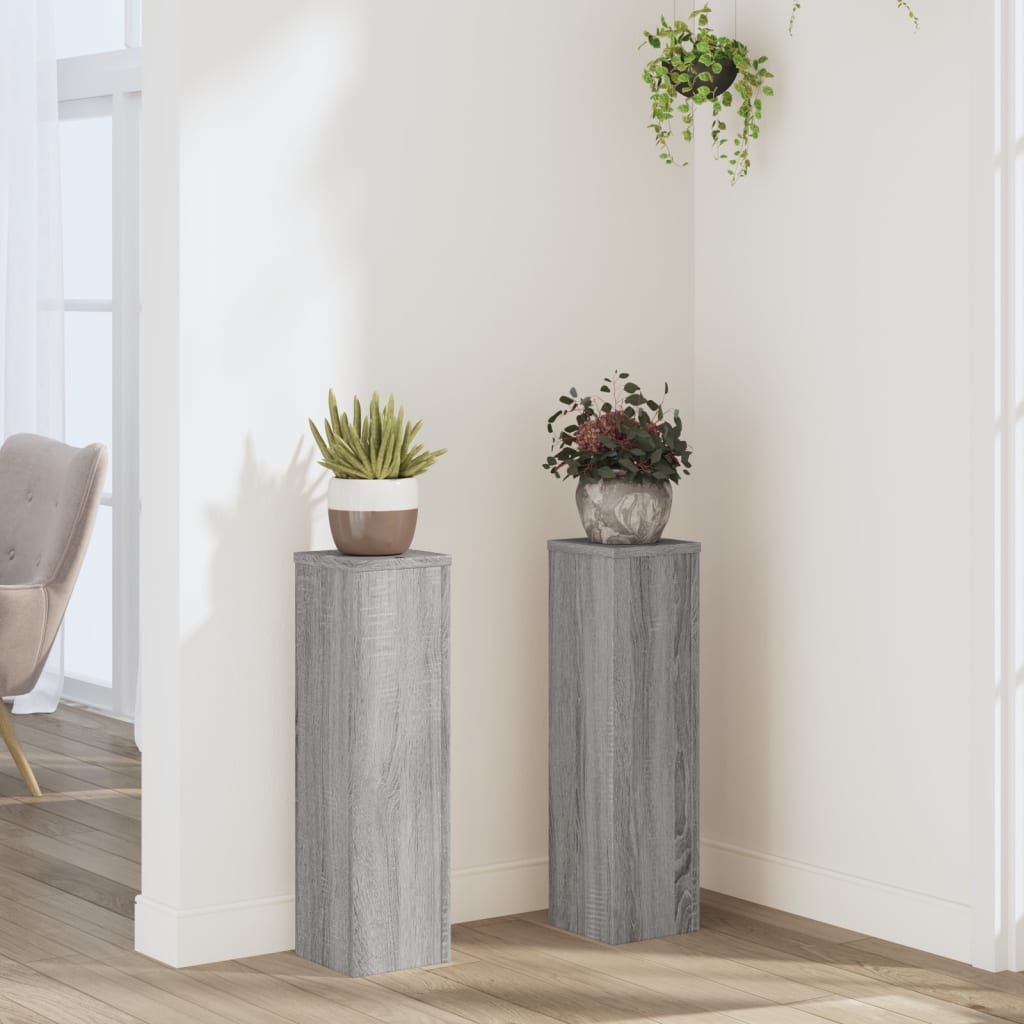 Plantenstandaards 2 st 17x17x60 cm bewerkt hout grijs sonoma is nu te koop bij PeponiXL, paradijselijk wonen!