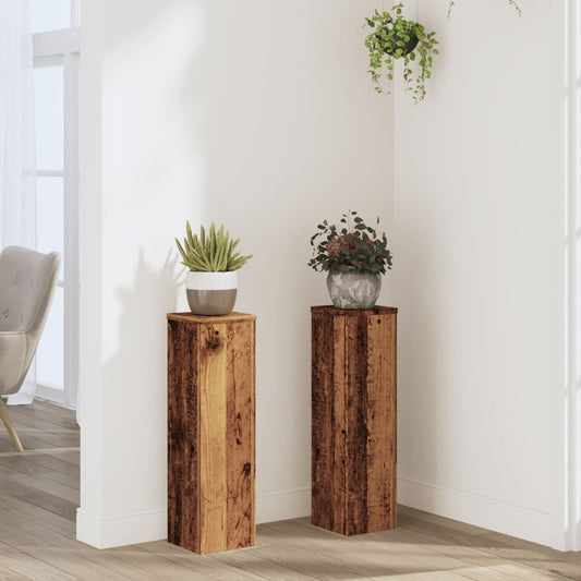 Plantenstandaards 2 st 17x17x60 cm bewerkt hout oud houtkleurig is nu te koop bij PeponiXL, paradijselijk wonen!