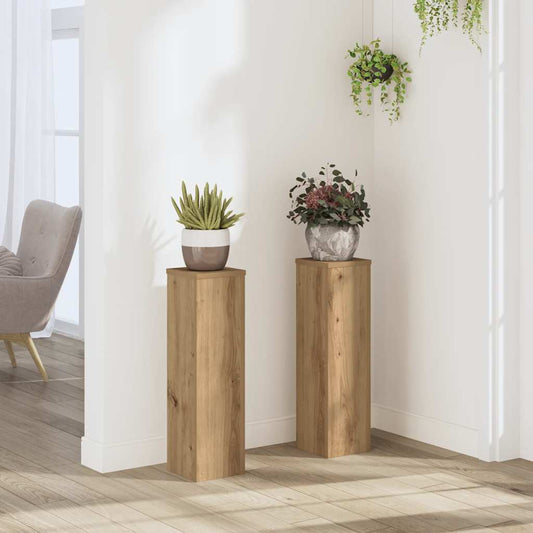 Plantenstandaards 2 st 17x17x60 cm hout artisanaal eikenkleurig is nu te koop bij PeponiXL, paradijselijk wonen!