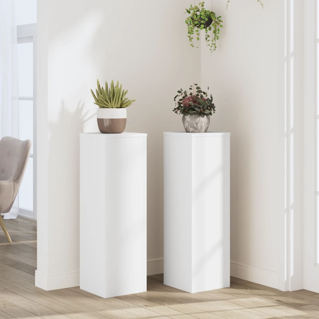 Plantenstandaards 2 st 25x25x80 cm bewerkt hout wit is nu te koop bij PeponiXL, paradijselijk wonen!