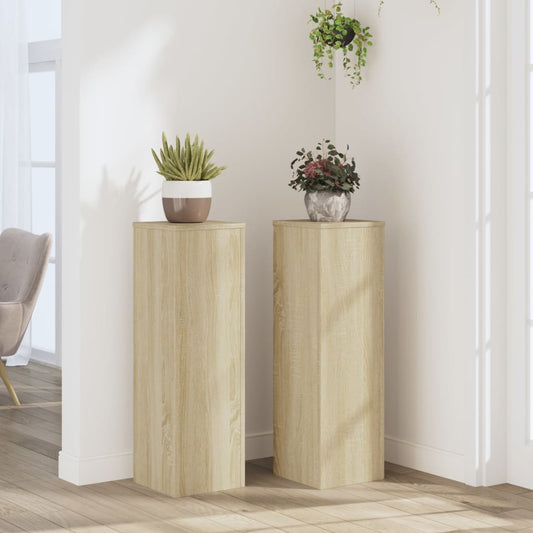 Plantenstandaards 2 st 25x25x80 cm bewerkt hout sonoma eiken is nu te koop bij PeponiXL, paradijselijk wonen!