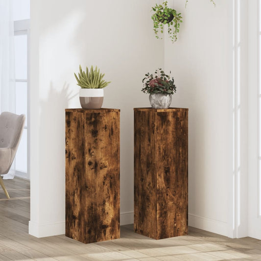 Plantenstandaards 2 st 25x25x80 cm bewerkt hout gerookt eiken is nu te koop bij PeponiXL, paradijselijk wonen!