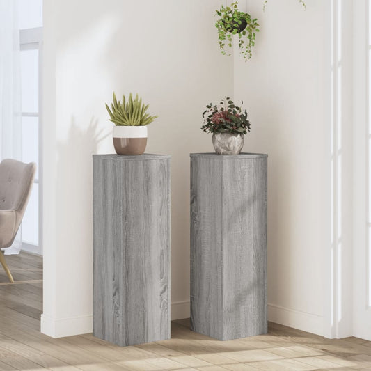 Plantenstandaards 2 st 25x25x80 cm bewerkt hout grijs sonoma is nu te koop bij PeponiXL, paradijselijk wonen!