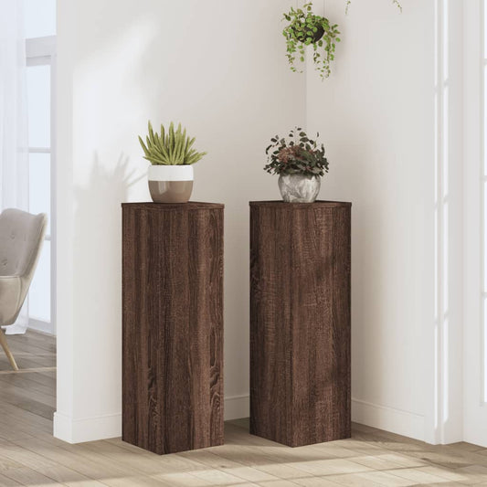 Plantenstandaards 2 st 25x25x80 cm bewerkt hout bruin eiken is nu te koop bij PeponiXL, paradijselijk wonen!