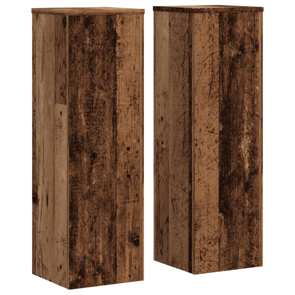 Plantenstandaards 2 st 25x25x80 cm bewerkt hout oud houtkleurig is nu te koop bij PeponiXL, paradijselijk wonen!