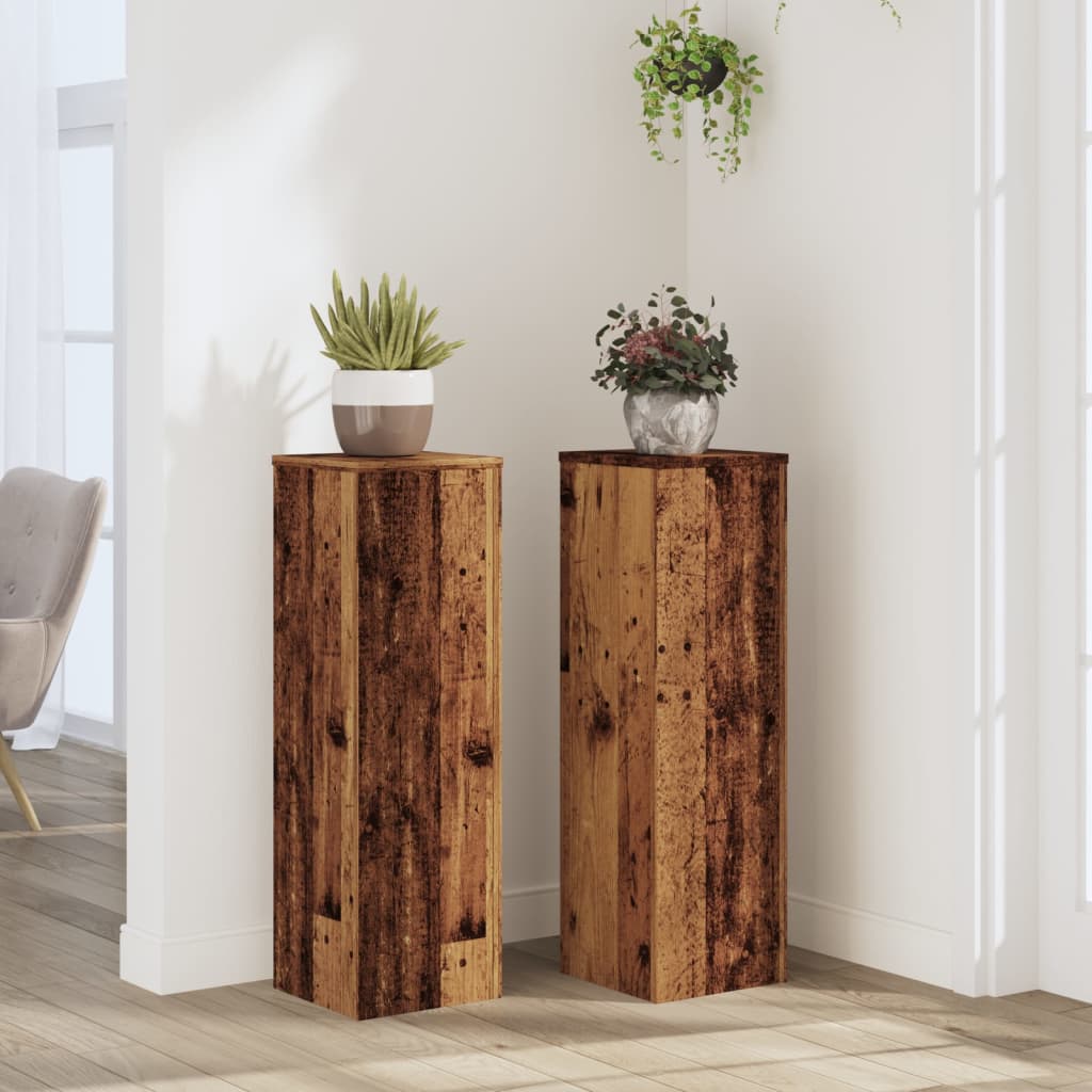 Plantenstandaards 2 st 25x25x80 cm bewerkt hout oud houtkleurig is nu te koop bij PeponiXL, paradijselijk wonen!