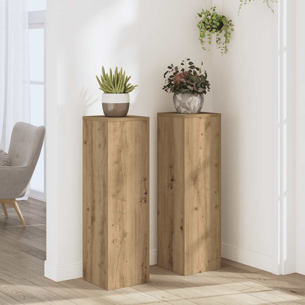Plantenstandaards 2 st 25x25x80 cm hout artisanaal eikenkleurig is nu te koop bij PeponiXL, paradijselijk wonen!