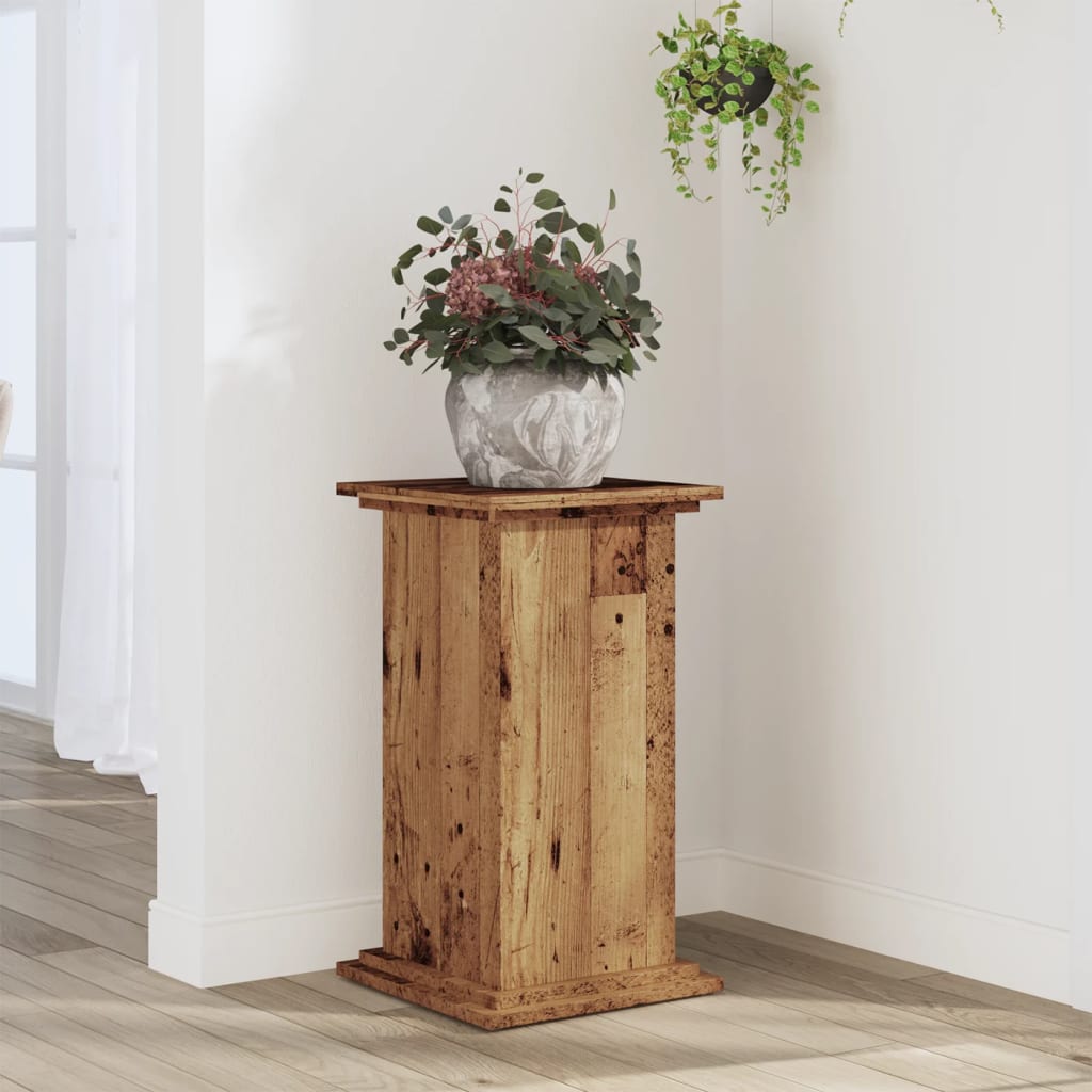Plantenstandaard 33x33x60 cm bewerkt hout oud houtkleurig is nu te koop bij PeponiXL, paradijselijk wonen!