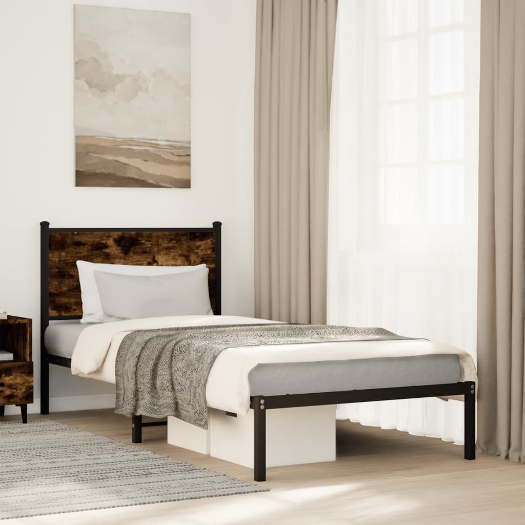 Bedframe zonder matras metaal gerookt eikenkleurig 75x190 cm is nu te koop bij PeponiXL, paradijselijk wonen!