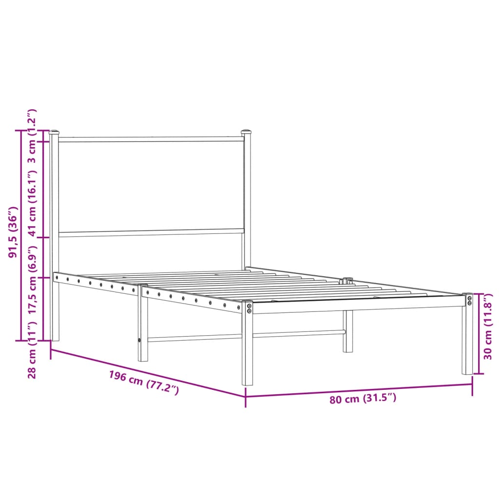 Bedframe zonder matras metaal gerookt eikenkleurig 75x190 cm is nu te koop bij PeponiXL, paradijselijk wonen!