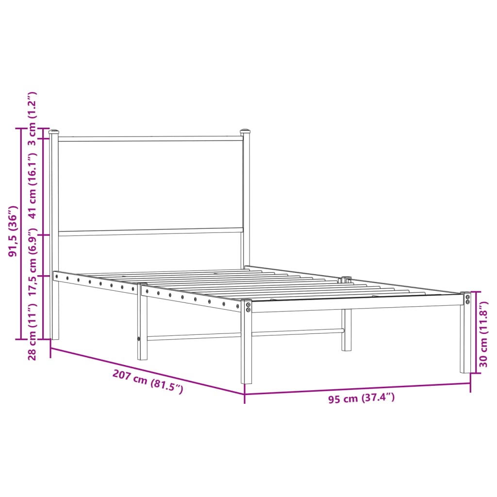 Bedframe zonder matras metaal gerookt eikenkleurig 90x200 cm is nu te koop bij PeponiXL, paradijselijk wonen!