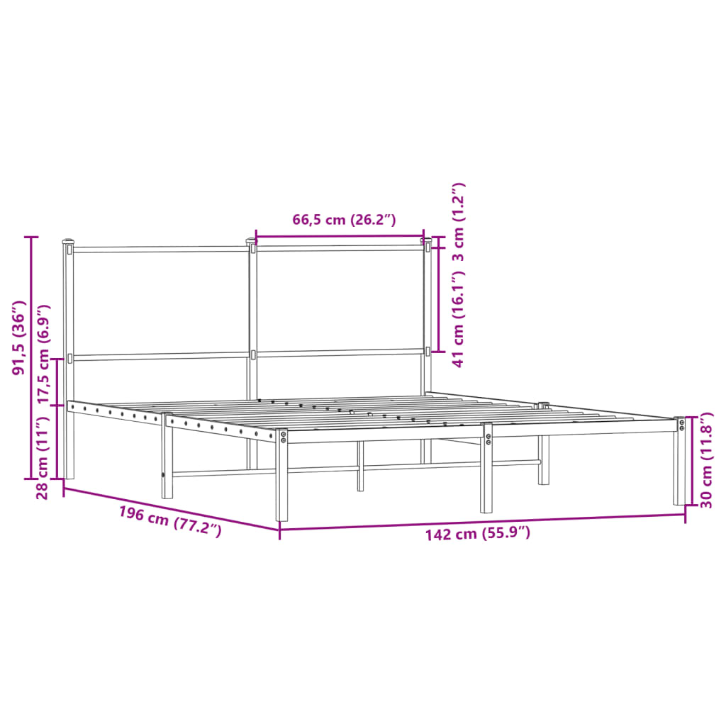 Bedframe zonder matras metaal gerookt eikenkleurig 137x190 cm is nu te koop bij PeponiXL, paradijselijk wonen!
