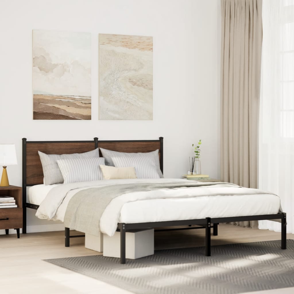 Bedframe zonder matras metaal gerookt eikenkleurig 137x190 cm is nu te koop bij PeponiXL, paradijselijk wonen!