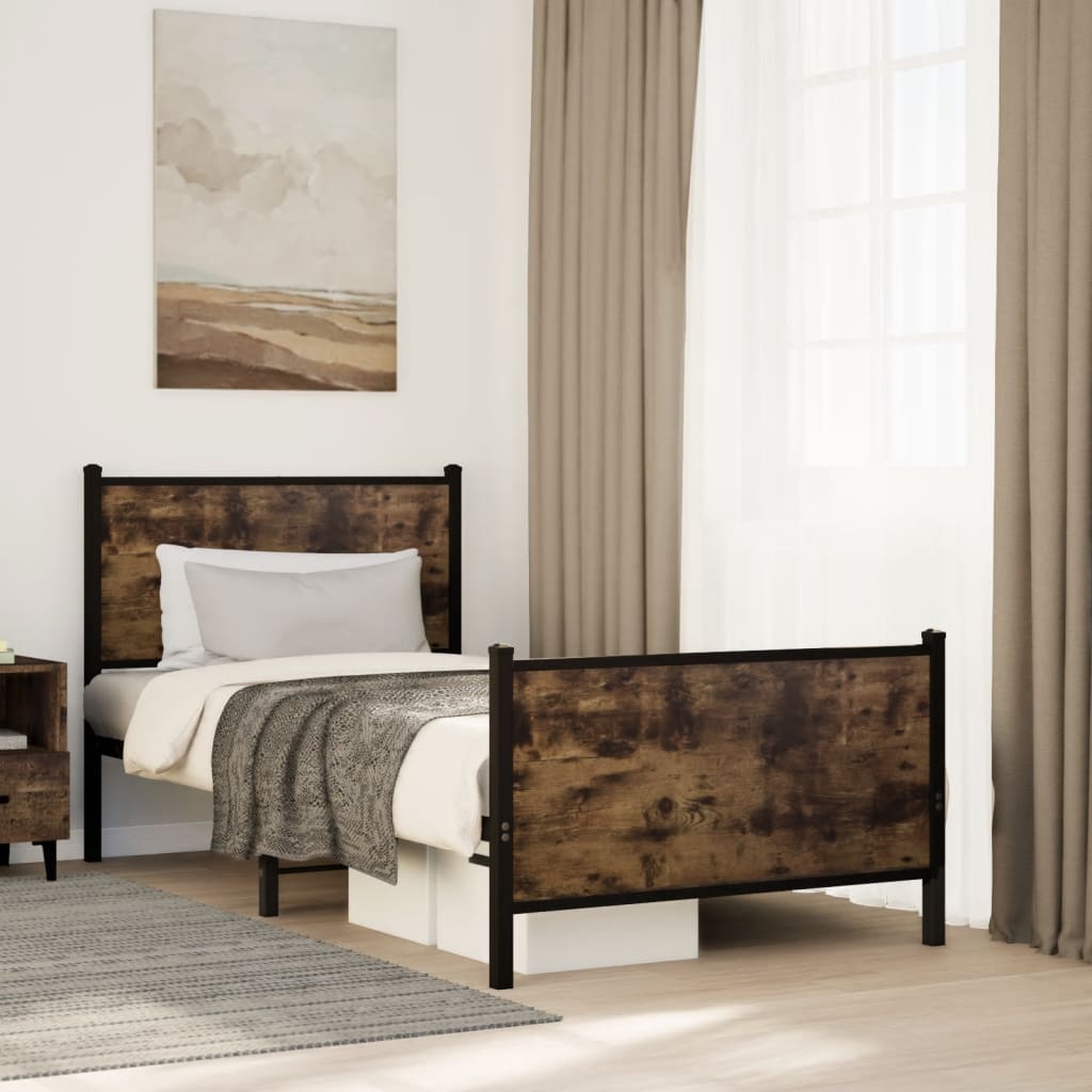 Bedframe zonder matras metaal gerookt eikenkleurig 90x190 cm is nu te koop bij PeponiXL, paradijselijk wonen!