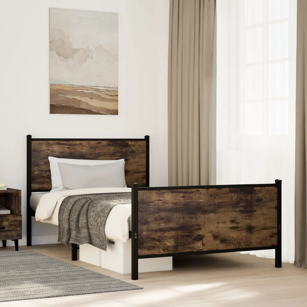 Bedframe zonder matras metaal gerookt eikenkleurig 100x190 cm is nu te koop bij PeponiXL, paradijselijk wonen!