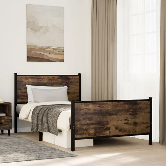 Bedframe zonder matras metaal gerookt eikenkleurig 100x190 cm is nu te koop bij PeponiXL, paradijselijk wonen!