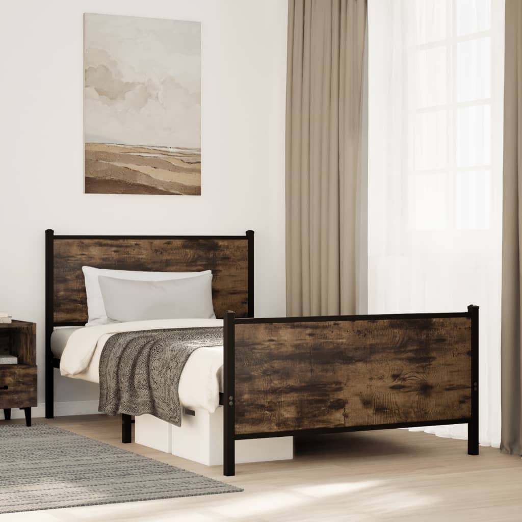 Bedframe zonder matras metaal gerookt eikenkleurig 107x203 cm is nu te koop bij PeponiXL, paradijselijk wonen!