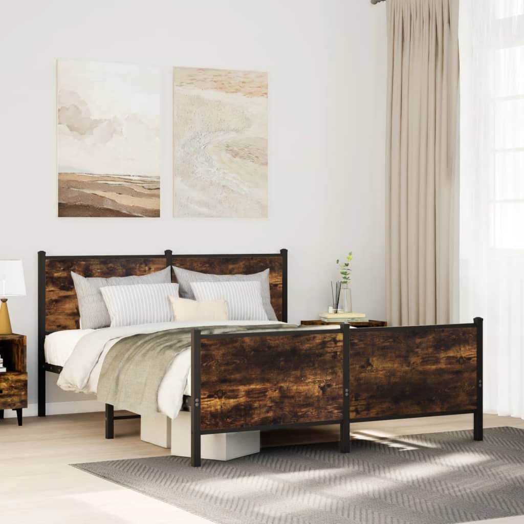Bedframe zonder matras metaal gerookt eikenkleurig 137x190 cm is nu te koop bij PeponiXL, paradijselijk wonen!