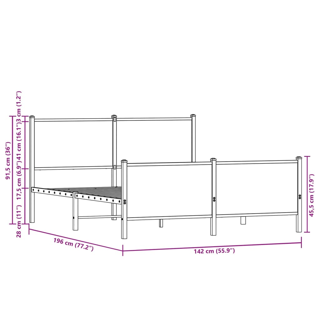 Bedframe zonder matras metaal gerookt eikenkleurig 137x190 cm is nu te koop bij PeponiXL, paradijselijk wonen!