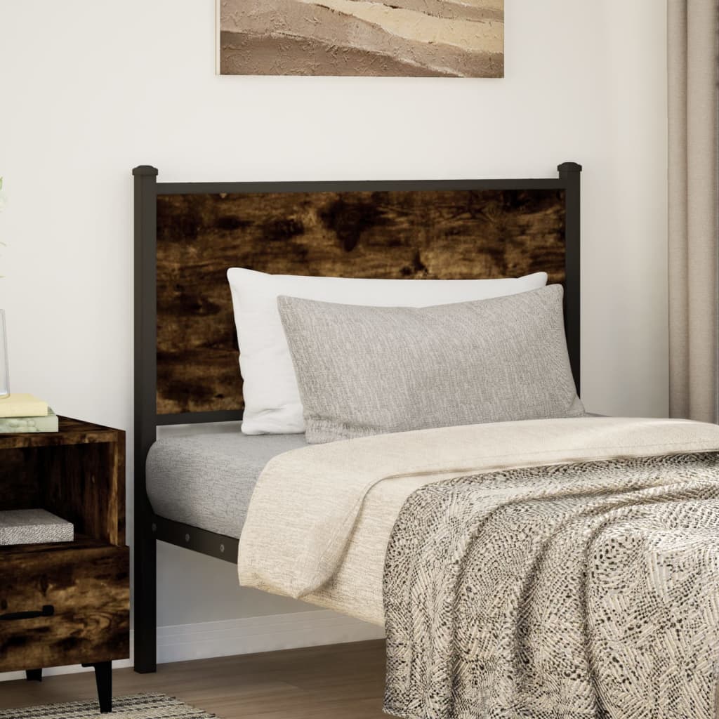 Vervangend hoofdbord 90 cm bewerkt hout en staal gerookt eikenkleurig is nu te koop bij PeponiXL, paradijselijk wonen!