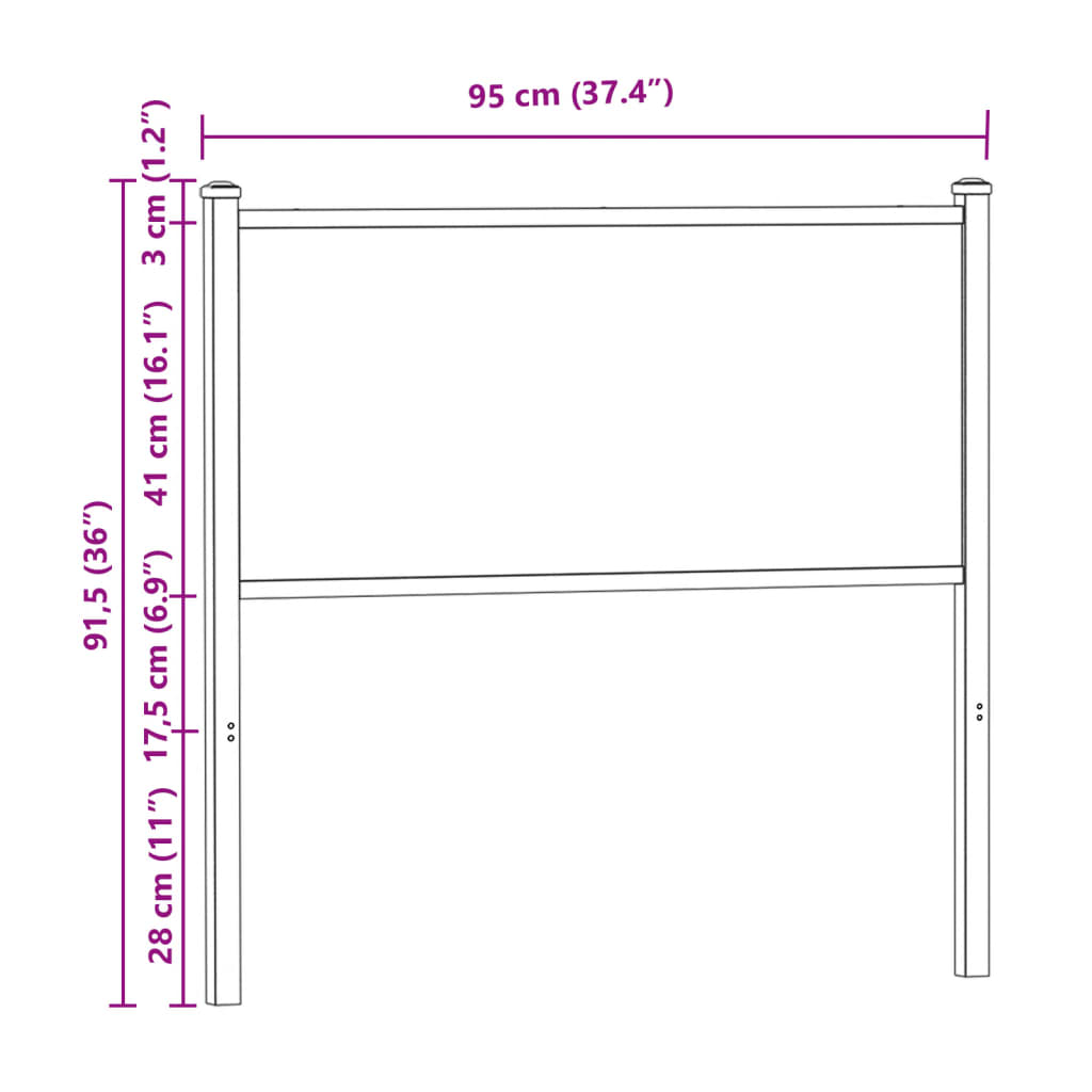 Vervangend hoofdbord 90 cm bewerkt hout en staal gerookt eikenkleurig is nu te koop bij PeponiXL, paradijselijk wonen!