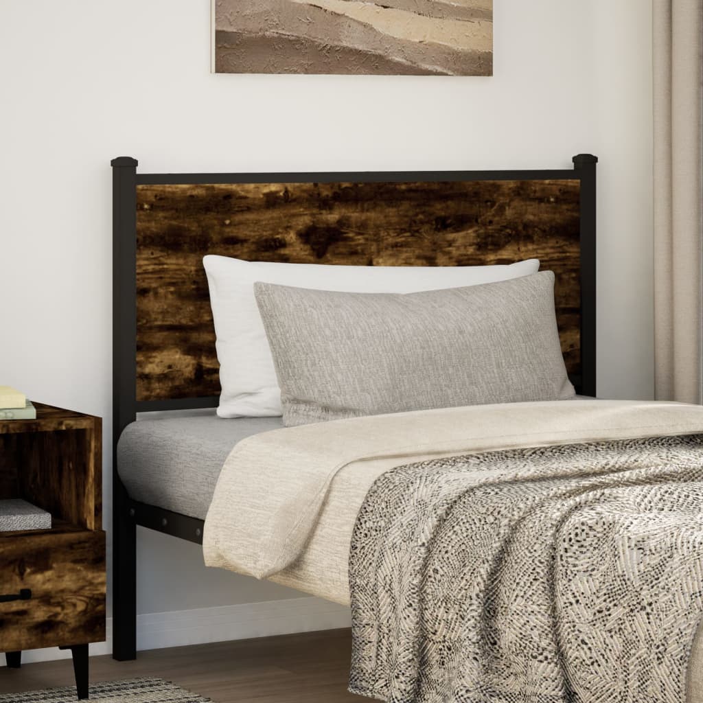 Vervangend hoofdbord 107 cm bewerkt hout en staal gerookt eikenkleurig is nu te koop bij PeponiXL, paradijselijk wonen!