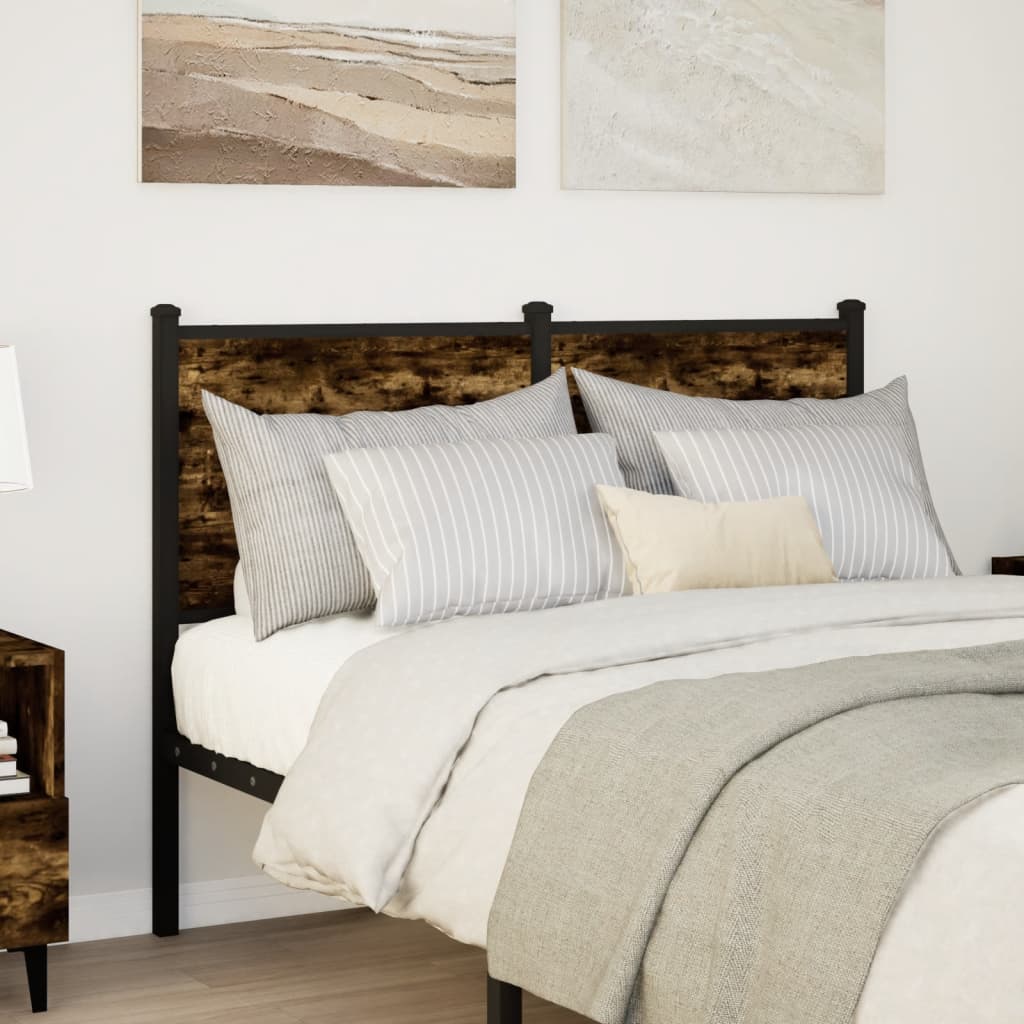 Vervangend hoofdbord 120 cm bewerkt hout en staal gerookt eikenkleurig is nu te koop bij PeponiXL, paradijselijk wonen!
