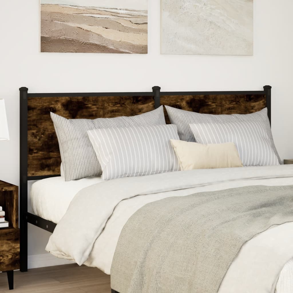 Vervangend hoofdbord 140 cm bewerkt hout en staal gerookt eikenkleurig is nu te koop bij PeponiXL, paradijselijk wonen!