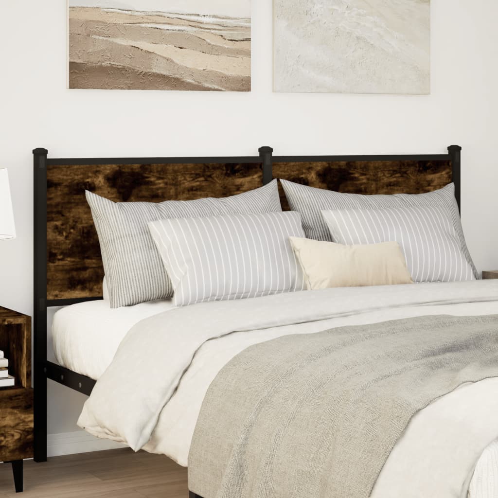 Vervangend hoofdbord 150 cm bewerkt hout en staal gerookt eikenkleurig is nu te koop bij PeponiXL, paradijselijk wonen!
