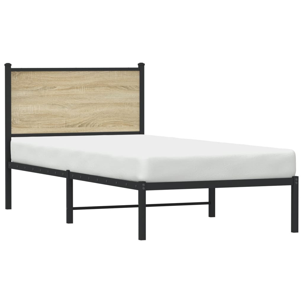 Bedframe zonder matras metaal sonoma eikenkleurig 75x190 cm is nu te koop bij PeponiXL, paradijselijk wonen!