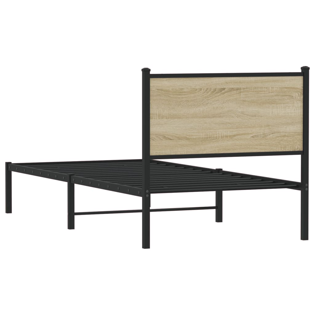 Bedframe zonder matras metaal sonoma eikenkleurig 75x190 cm is nu te koop bij PeponiXL, paradijselijk wonen!