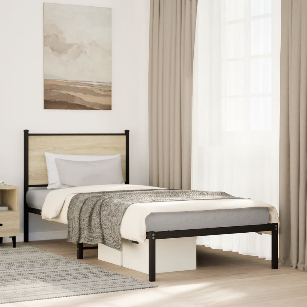 Bedframe zonder matras metaal sonoma eikenkleurig 75x190 cm is nu te koop bij PeponiXL, paradijselijk wonen!