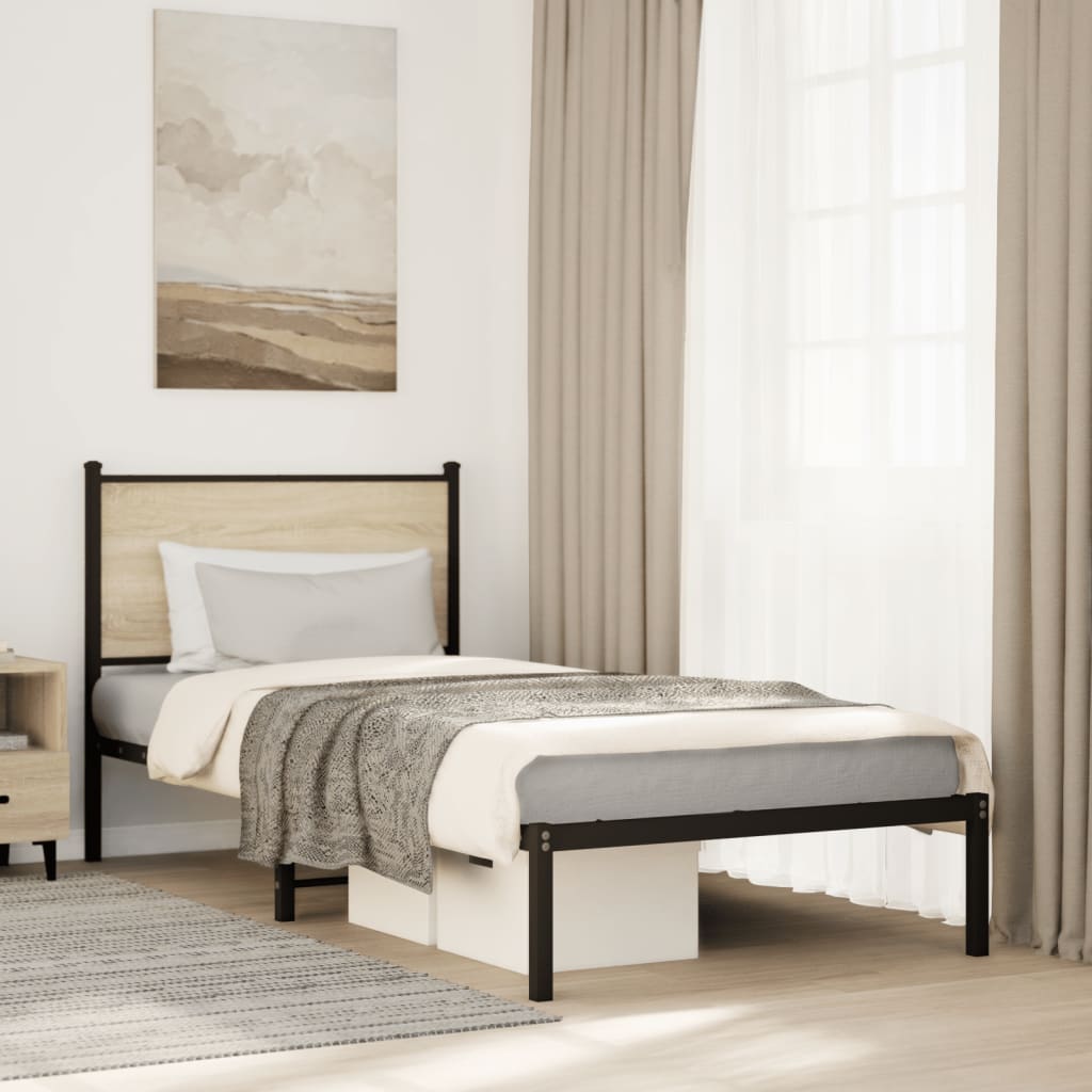 Bedframe zonder matras metaal sonoma eikenkleurig 90x190 cm is nu te koop bij PeponiXL, paradijselijk wonen!
