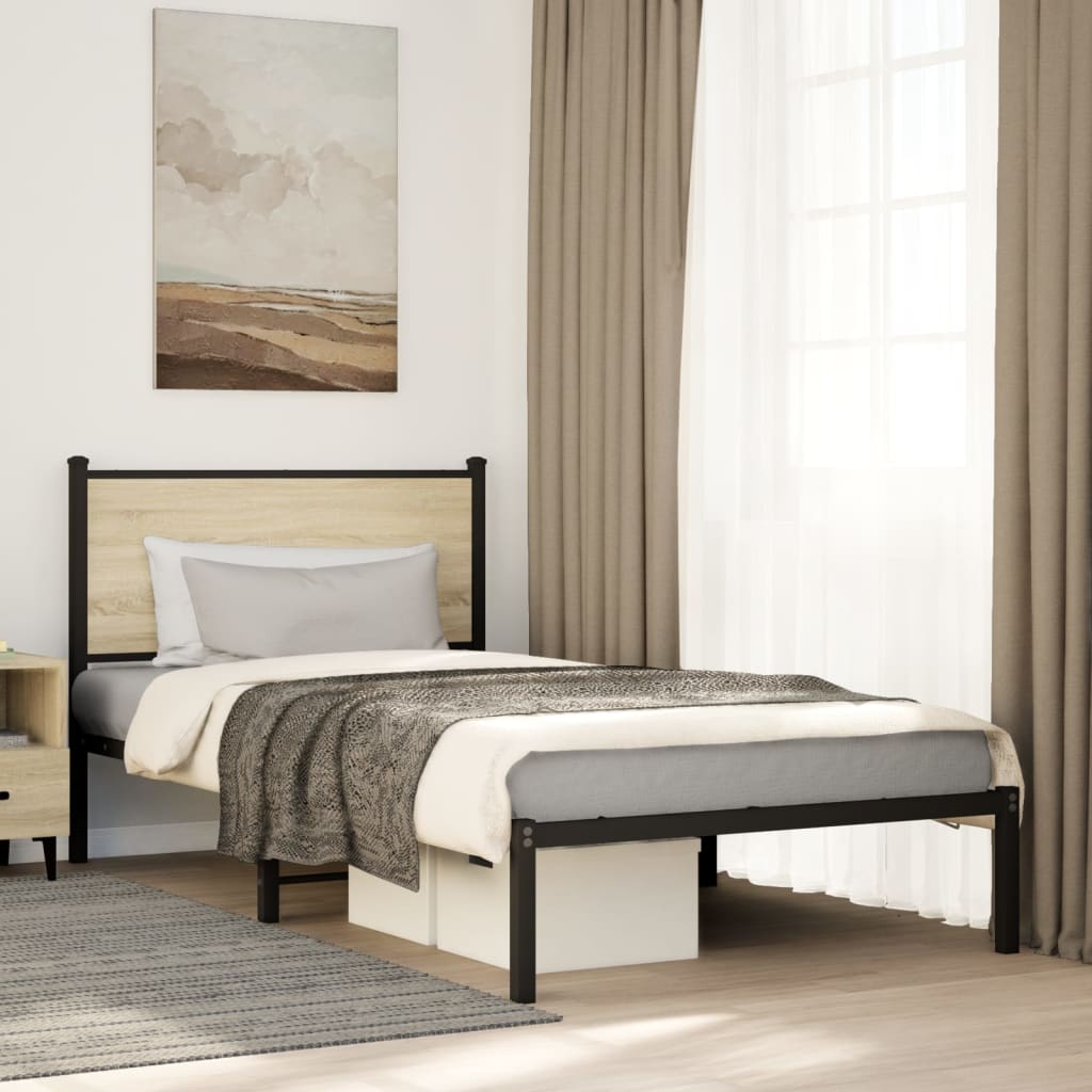 Bedframe zonder matras metaal sonoma eikenkleurig 100x200 cm is nu te koop bij PeponiXL, paradijselijk wonen!