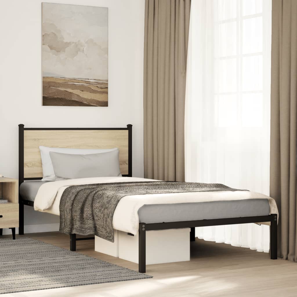Bedframe zonder matras metaal sonoma eikenkleurig 107x203 cm is nu te koop bij PeponiXL, paradijselijk wonen!