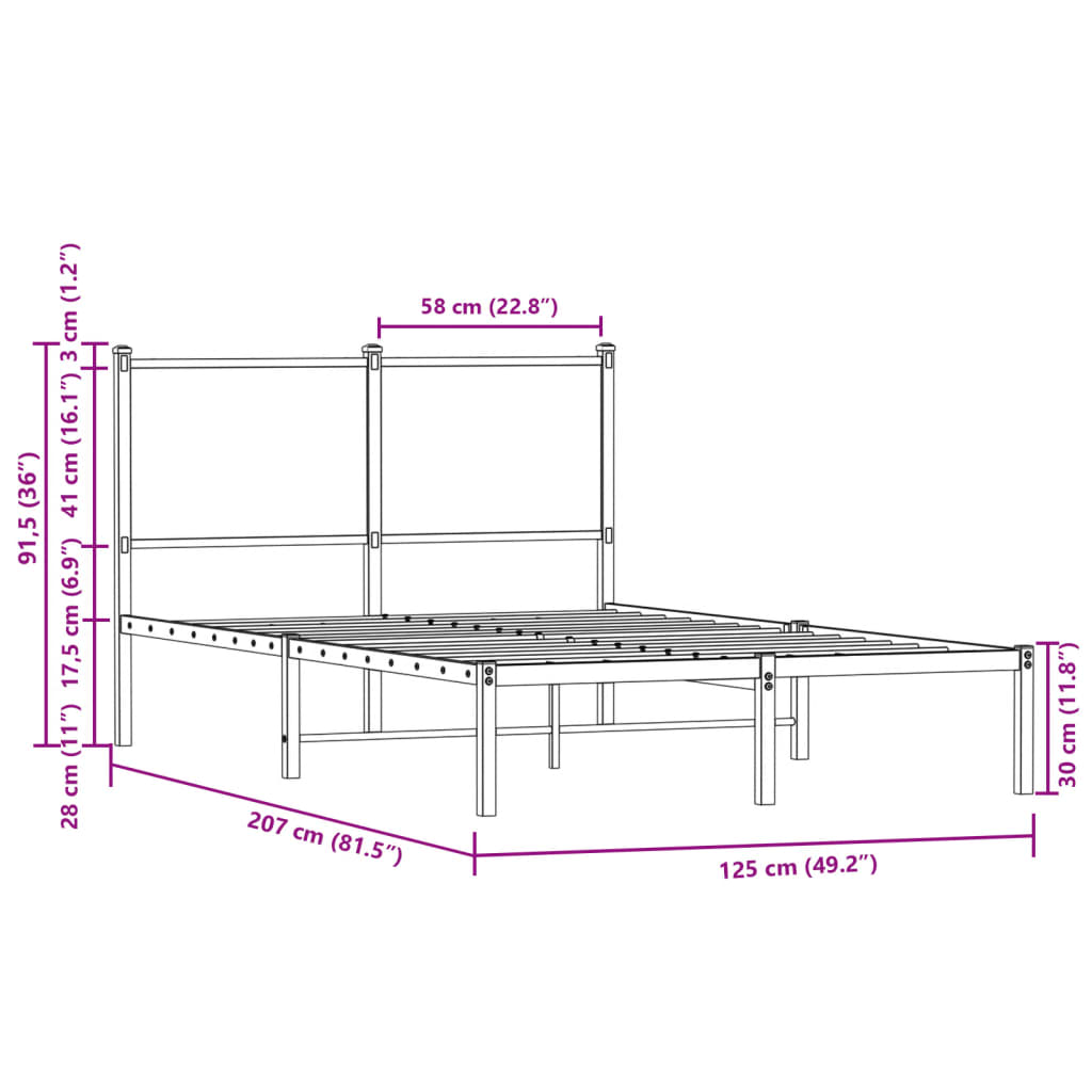 Bedframe zonder matras metaal sonoma eikenkleurig 120x200 cm is nu te koop bij PeponiXL, paradijselijk wonen!