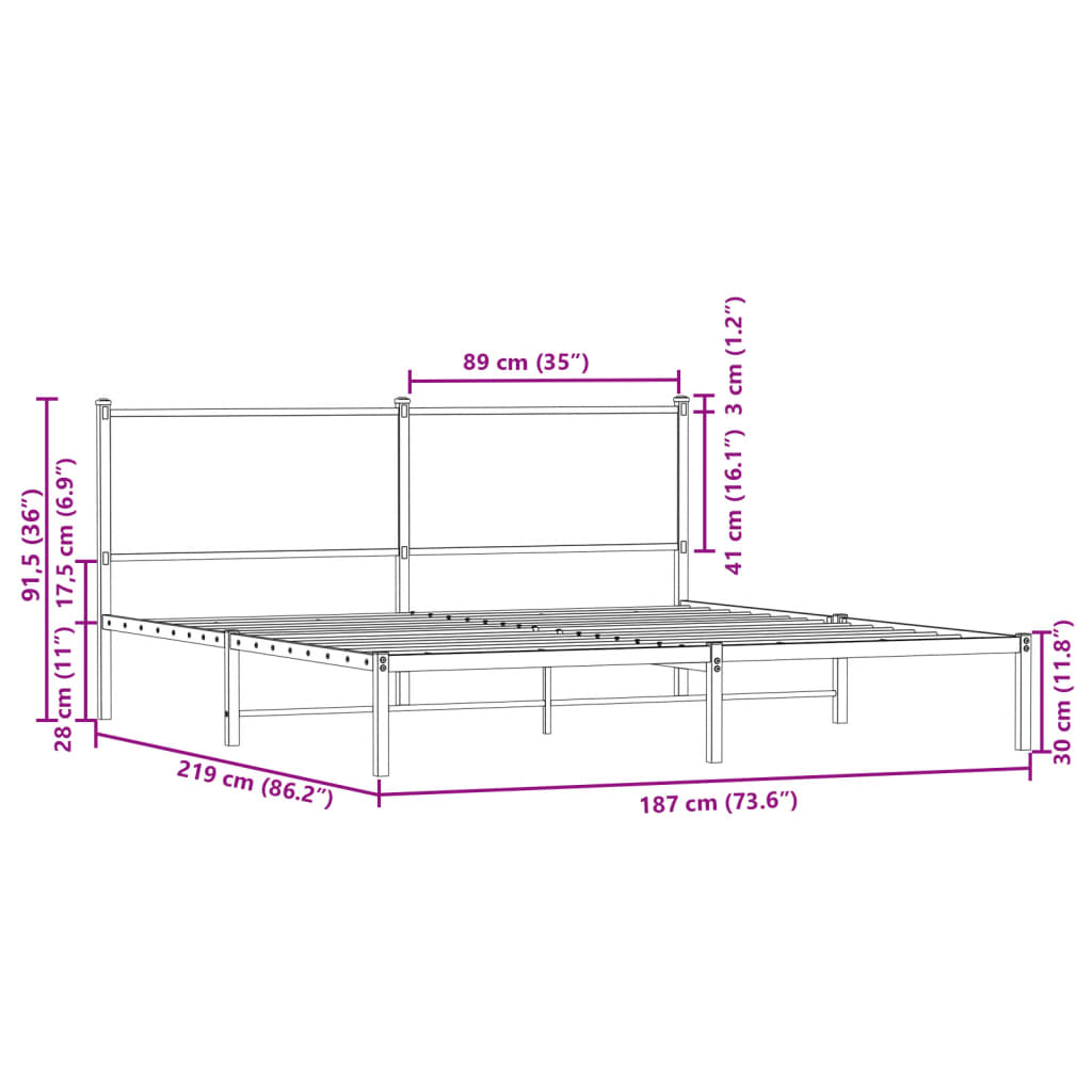 Bedframe zonder matras metaal sonoma eikenkleurig 183x213 cm is nu te koop bij PeponiXL, paradijselijk wonen!