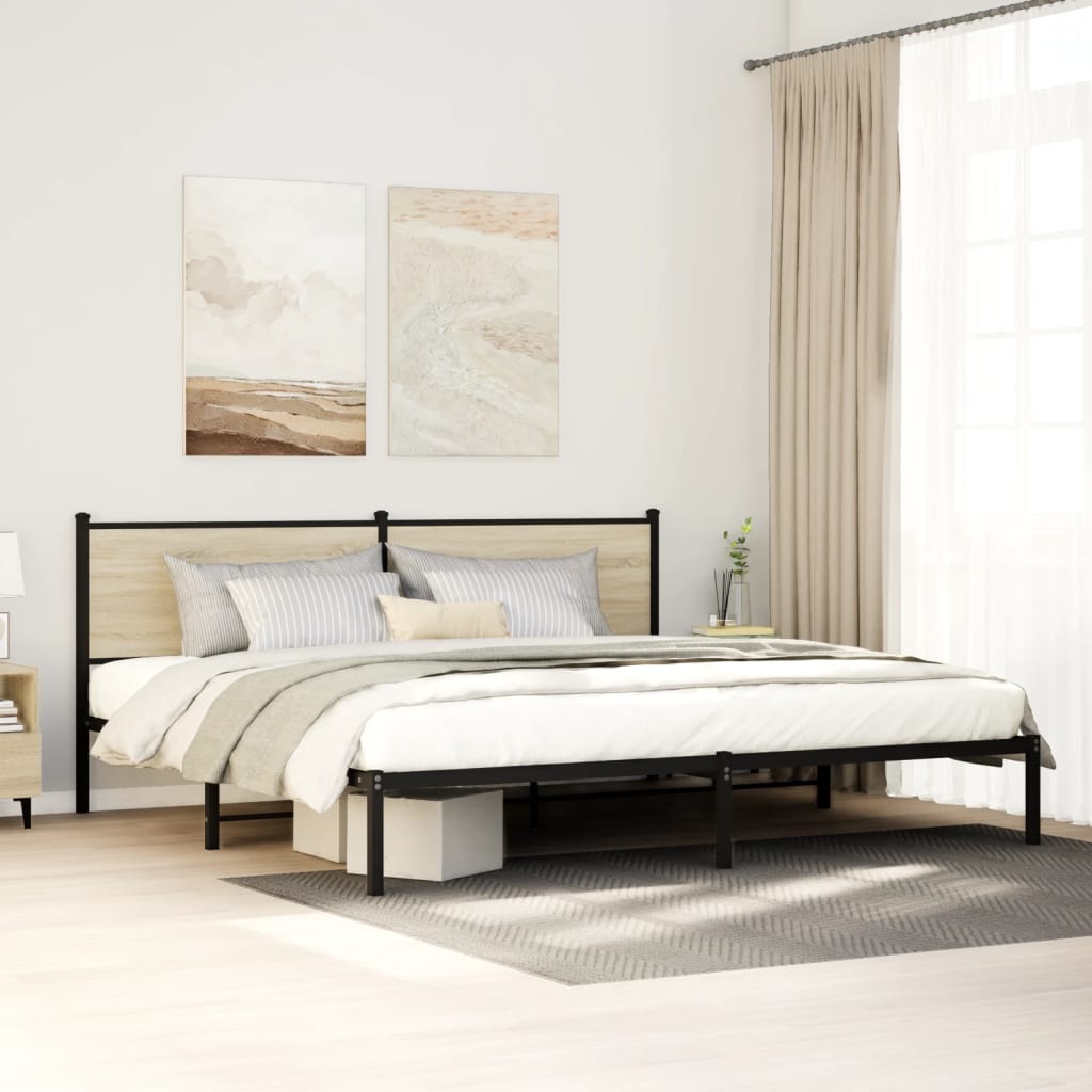 Bedframe zonder matras metaal sonoma eikenkleurig 193x203 cm is nu te koop bij PeponiXL, paradijselijk wonen!