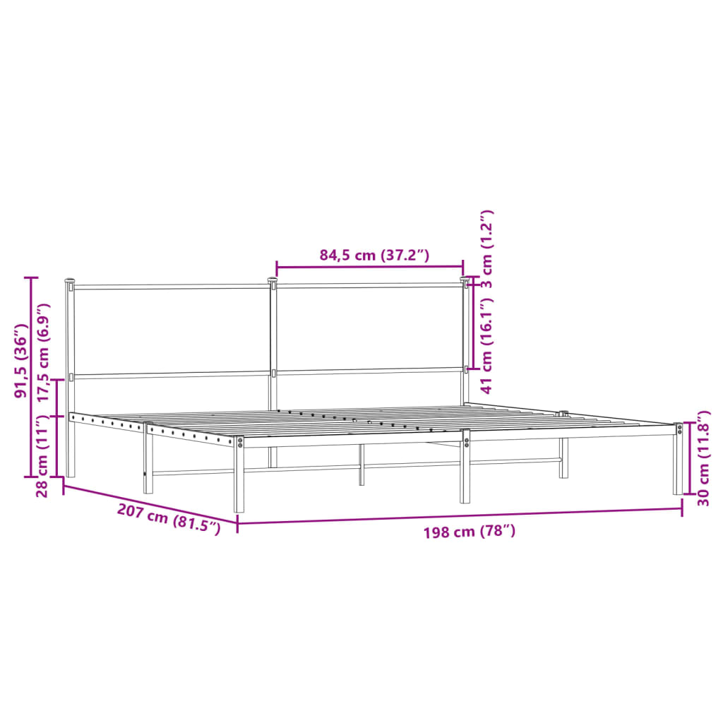 Bedframe zonder matras metaal sonoma eikenkleurig 193x203 cm is nu te koop bij PeponiXL, paradijselijk wonen!