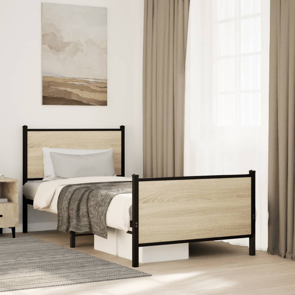 Bedframe zonder matras metaal sonoma eikenkleurig 75x190 cm is nu te koop bij PeponiXL, paradijselijk wonen!