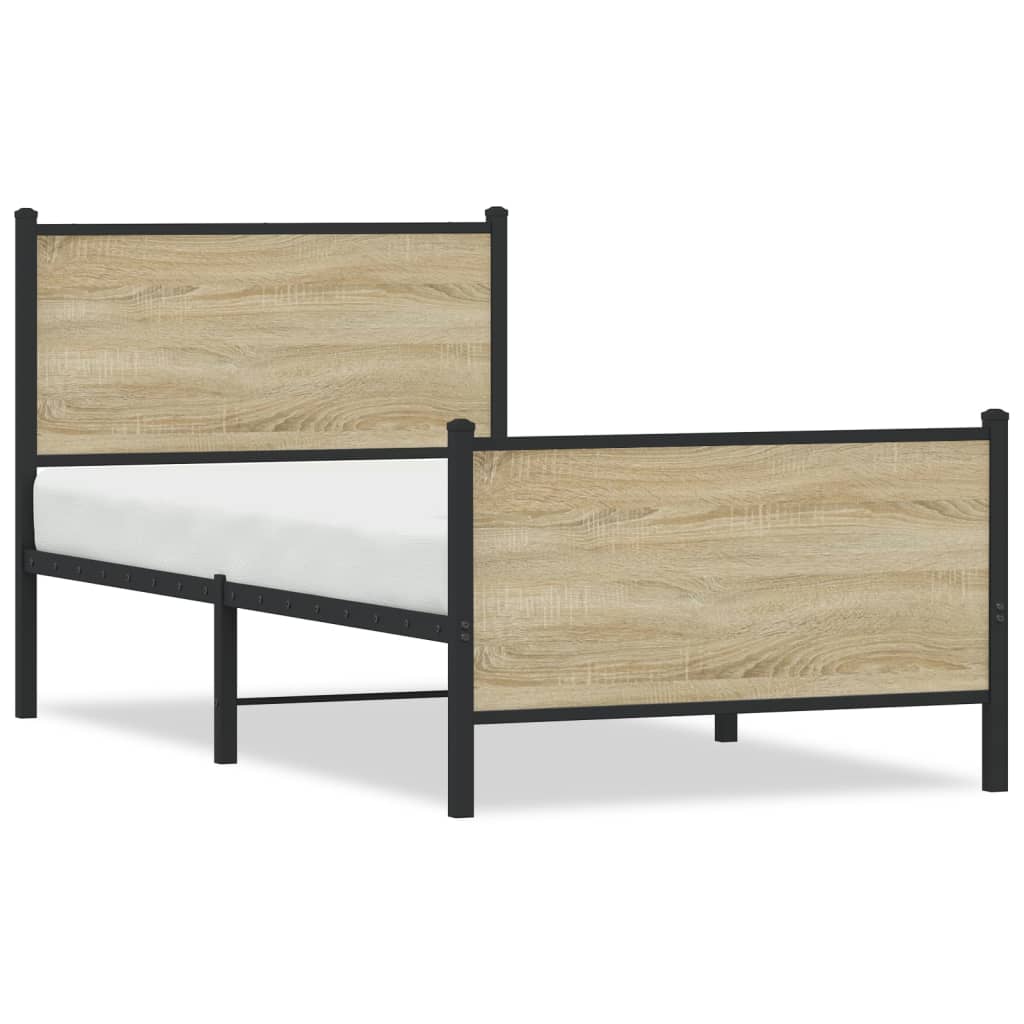 Bedframe zonder matras metaal sonoma eikenkleurig 75x190 cm is nu te koop bij PeponiXL, paradijselijk wonen!