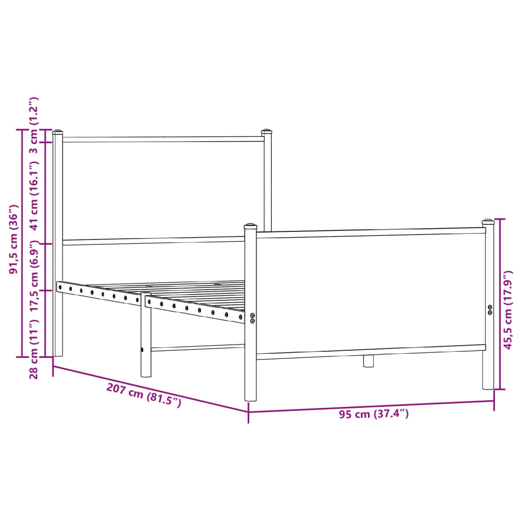 Bedframe zonder matras metaal sonoma eikenkleurig 90x200 cm is nu te koop bij PeponiXL, paradijselijk wonen!