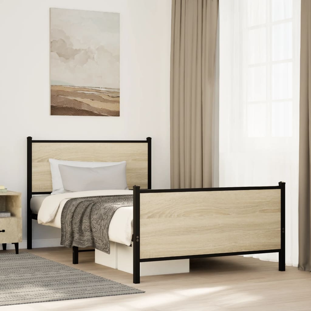 Bedframe zonder matras metaal sonoma eikenkleurig 100x190 cm is nu te koop bij PeponiXL, paradijselijk wonen!