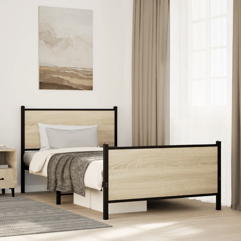 Bedframe zonder matras metaal sonoma eikenkleurig 100x200 cm is nu te koop bij PeponiXL, paradijselijk wonen!