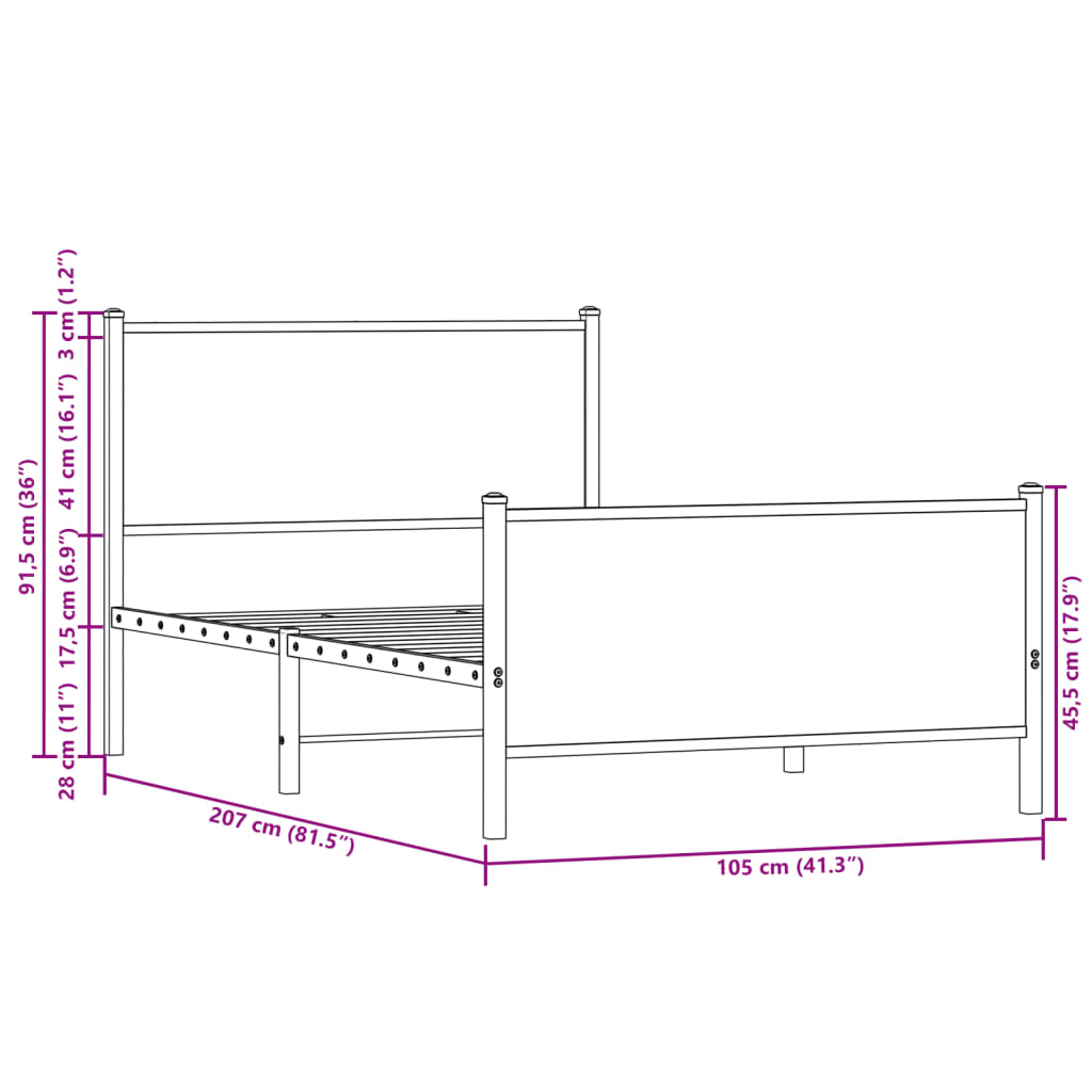 Bedframe zonder matras metaal sonoma eikenkleurig 100x200 cm is nu te koop bij PeponiXL, paradijselijk wonen!