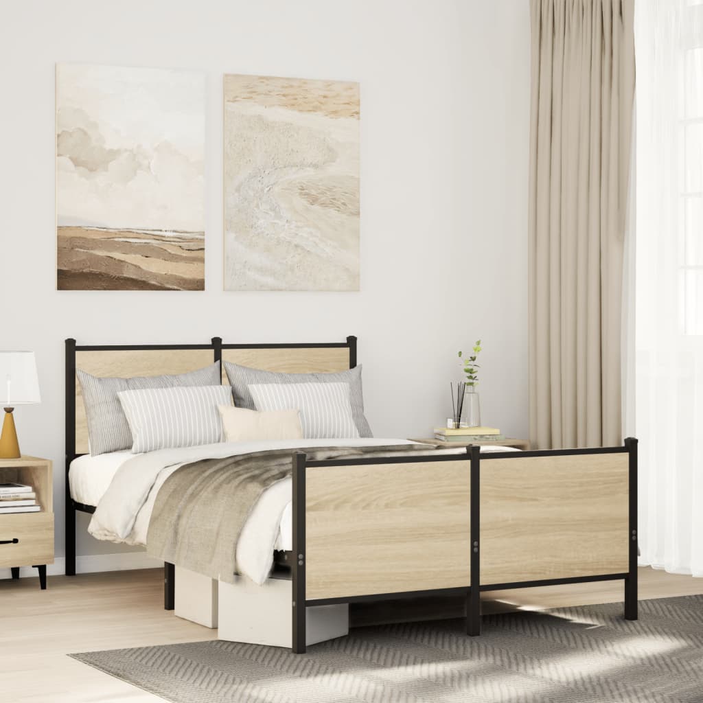 Bedframe zonder matras metaal sonoma eikenkleurig 120x190 cm is nu te koop bij PeponiXL, paradijselijk wonen!