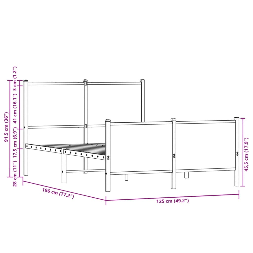 Bedframe zonder matras metaal sonoma eikenkleurig 120x190 cm is nu te koop bij PeponiXL, paradijselijk wonen!