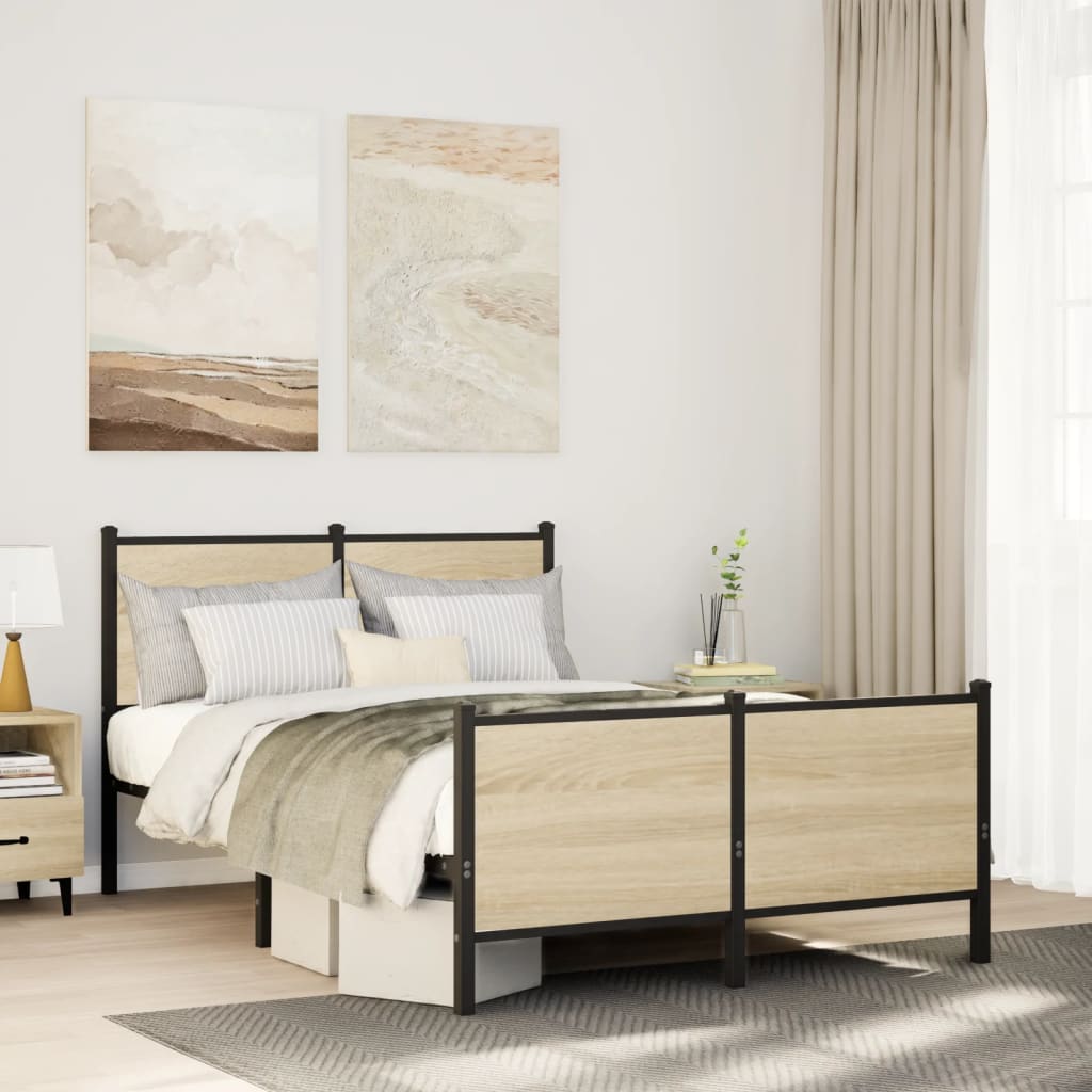 Bedframe zonder matras metaal sonoma eikenkleurig 120x200 cm is nu te koop bij PeponiXL, paradijselijk wonen!
