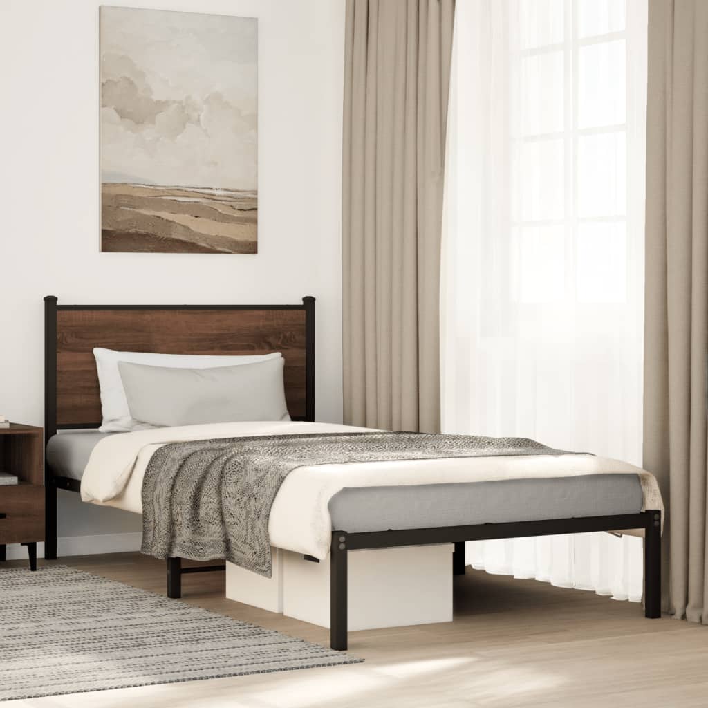 Bedframe zonder matras metaal bruin eikenkleurig 100x190 cm is nu te koop bij PeponiXL, paradijselijk wonen!